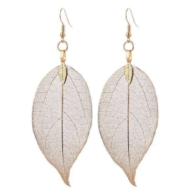 Bohemian Long Earrings Unique Natural Real Leaf Big Earrings