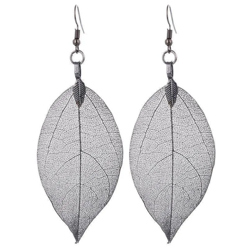 Bohemian Long Earrings Unique Natural Real Leaf Big Earrings