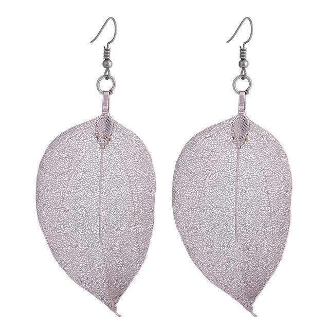 Bohemian Long Earrings Unique Natural Real Leaf Big Earrings