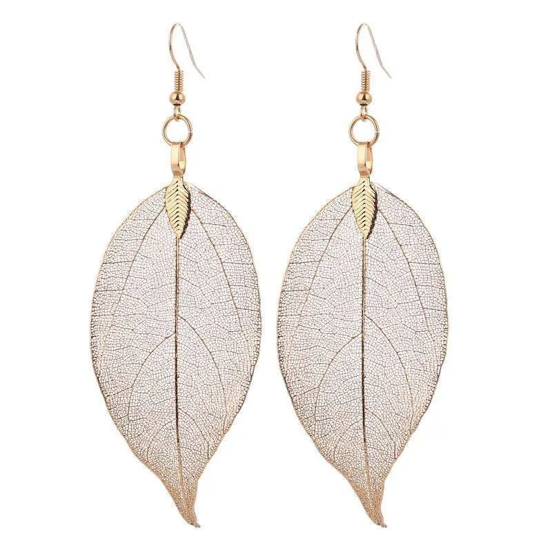 Bohemian Long Earrings Unique Natural Real Leaf Big Earrings