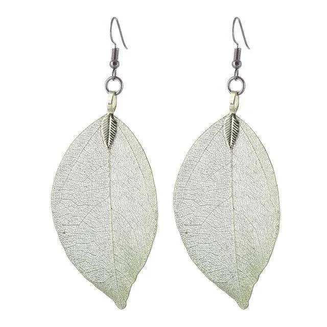 Bohemian Long Earrings Unique Natural Real Leaf Big Earrings