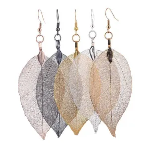 Bohemian Long Earrings Unique Natural Real Leaf Big Earrings