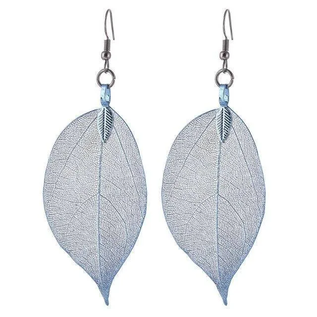 Bohemian Long Earrings Unique Natural Real Leaf Big Earrings