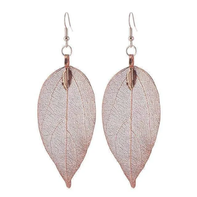 Bohemian Long Earrings Unique Natural Real Leaf Big Earrings