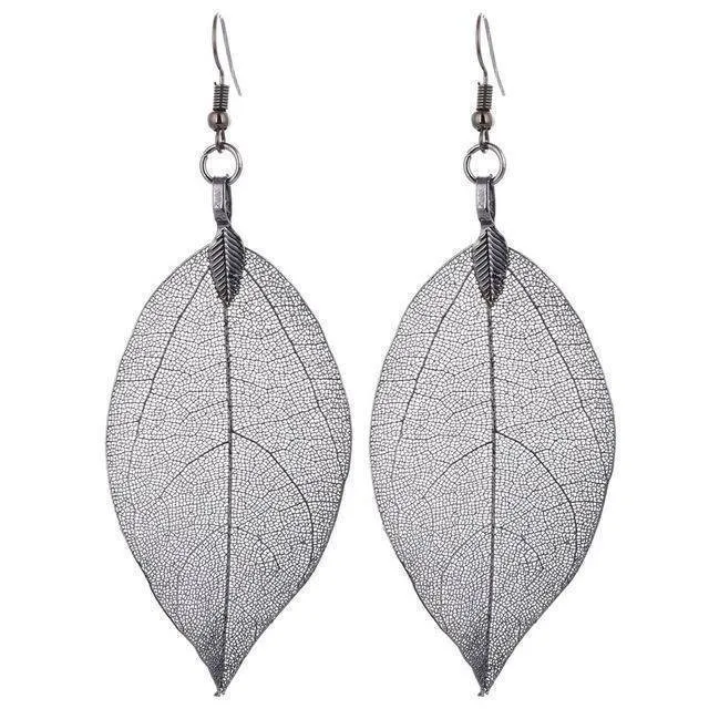 Bohemian Long Earrings Unique Natural Real Leaf Big Earrings