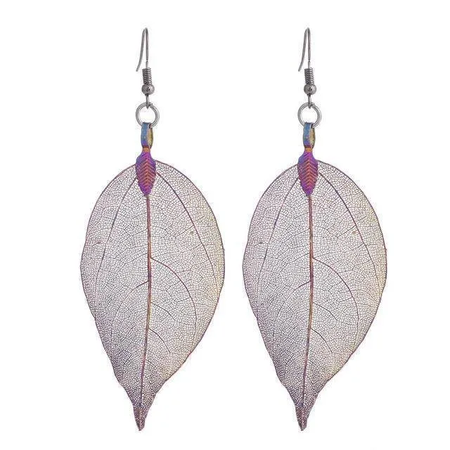 Bohemian Long Earrings Unique Natural Real Leaf Big Earrings