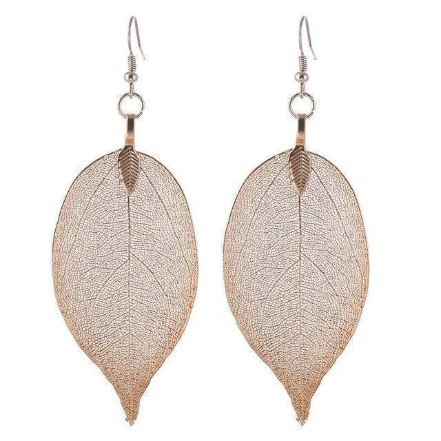 Bohemian Long Earrings Unique Natural Real Leaf Big Earrings