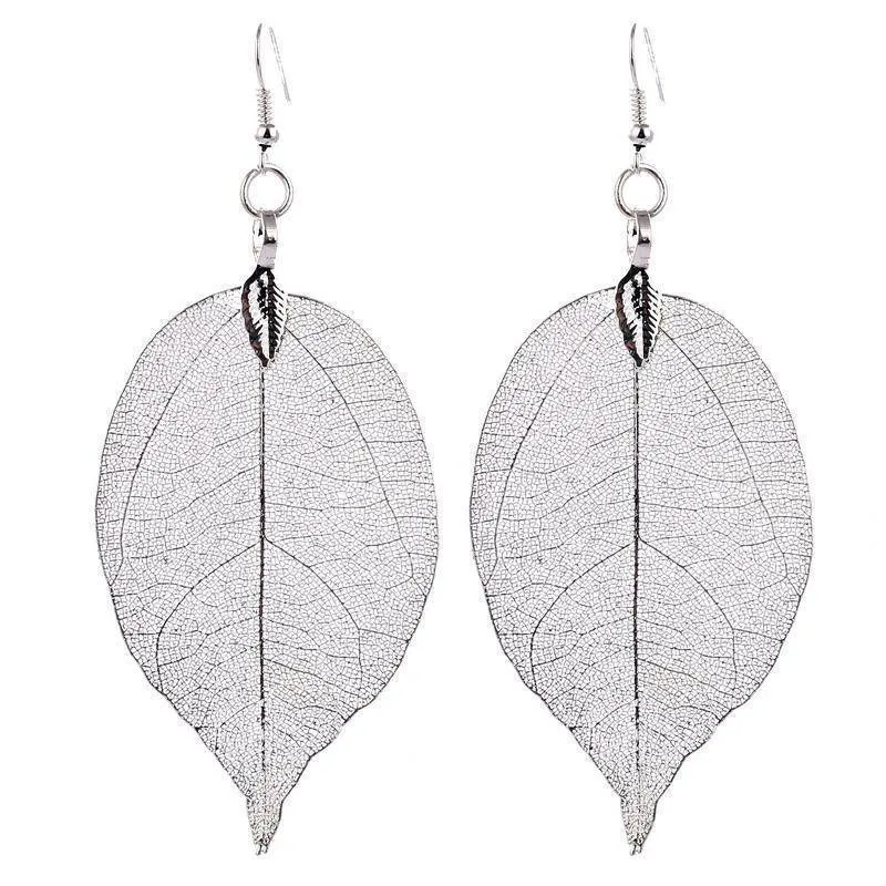 Bohemian Long Earrings Unique Natural Real Leaf Big Earrings