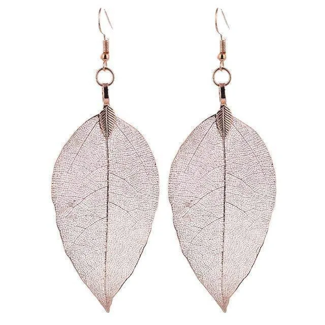 Bohemian Long Earrings Unique Natural Real Leaf Big Earrings