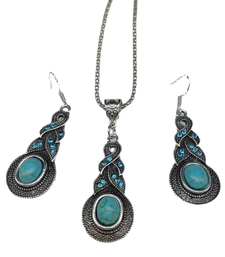 Bohemian Turquoise Inlaid Jewelry Set with Savanna Rhythms Collection