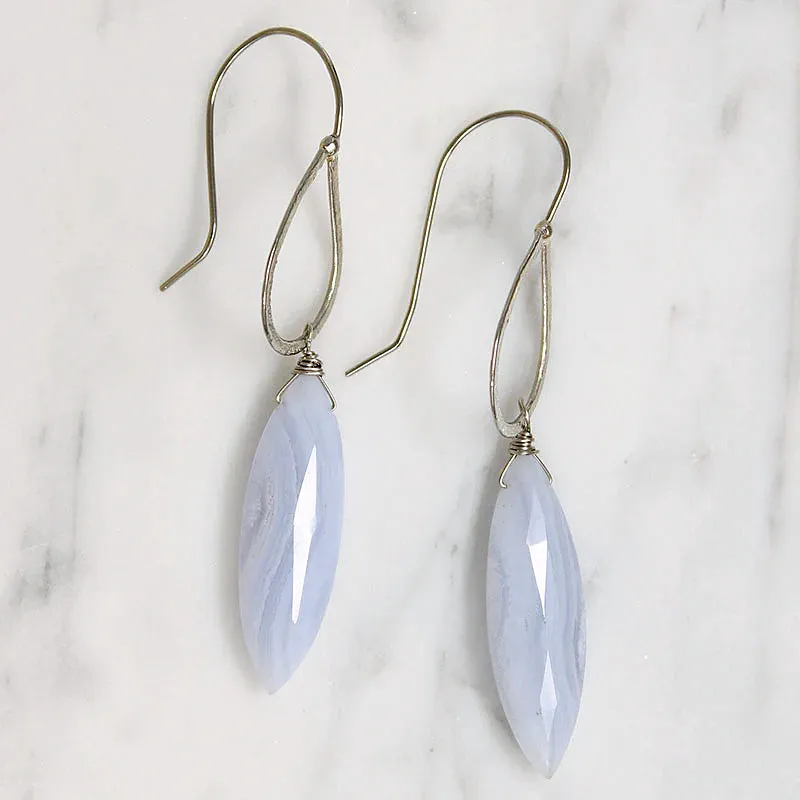 Cairo Blue Lace Agate & White Gold Earrings by brunet