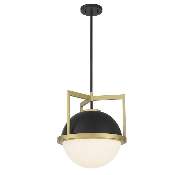 CARLYSLE 1-LIGHT PENDANT, MATTE BLACK W/ WARM BRASS ACCENTS