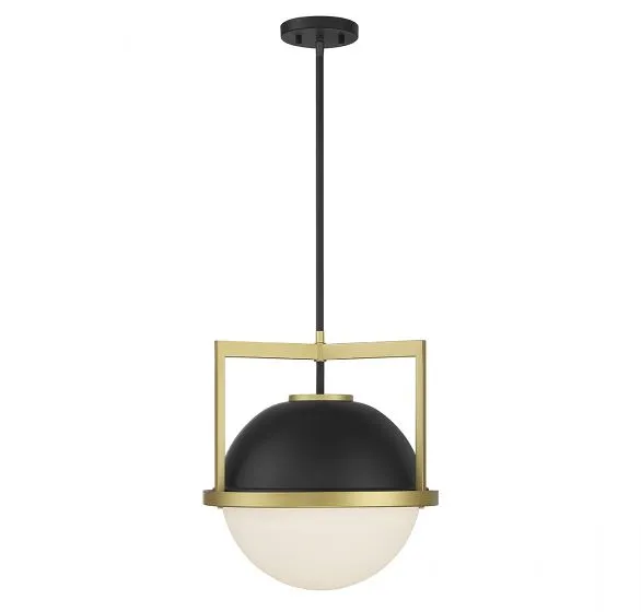 CARLYSLE 1-LIGHT PENDANT, MATTE BLACK W/ WARM BRASS ACCENTS