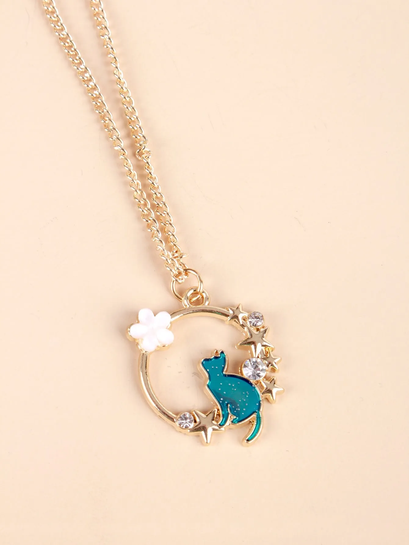 Cat & Flower Decor Necklace Creative Necklace for Women Fashion Jewelry