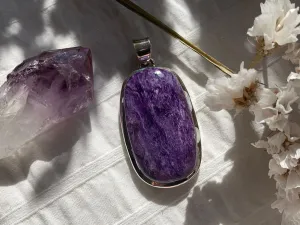 Charoite Naevia Pendant - Long Rectangle