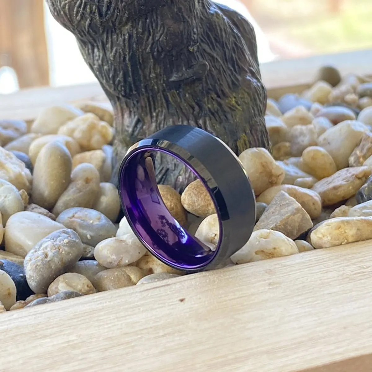 CLEMATIS | Purple Ring, Black Tungsten Ring, Brushed, Beveled