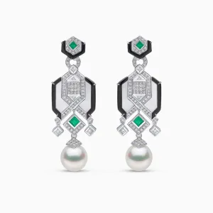 Cleopatra 18K Gold South Sea Pearl Diamond and Emerald Earrings