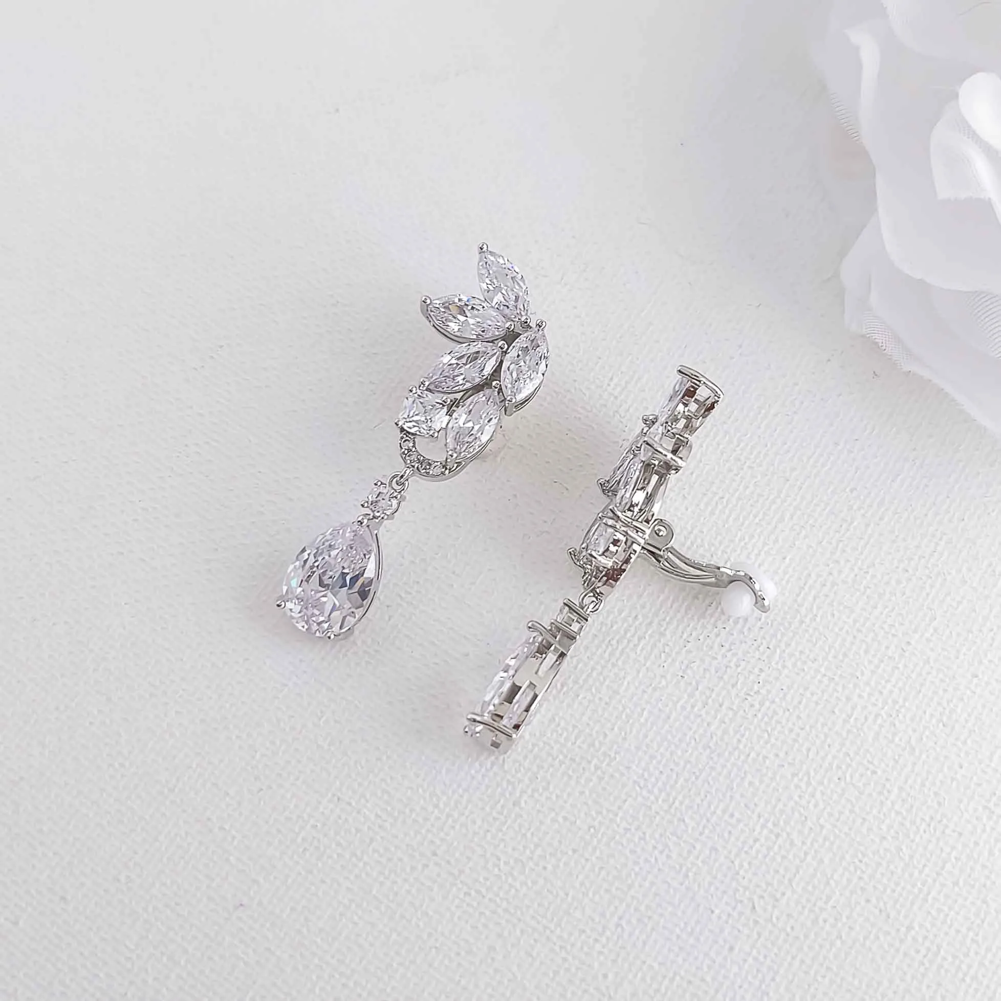 Clip On Leaf Earrings for Brides-Talia