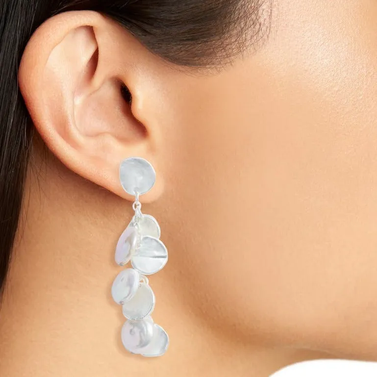 Coin and flat pearl chandelier earrings