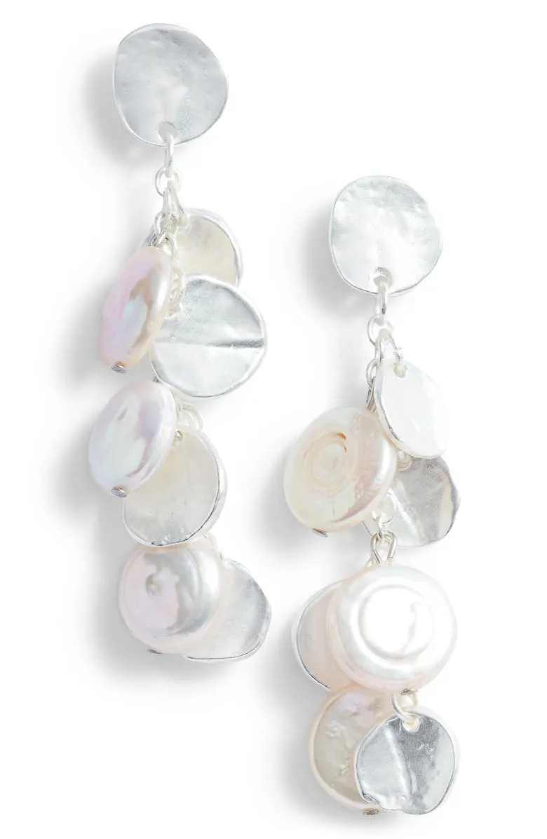 Coin and flat pearl chandelier earrings