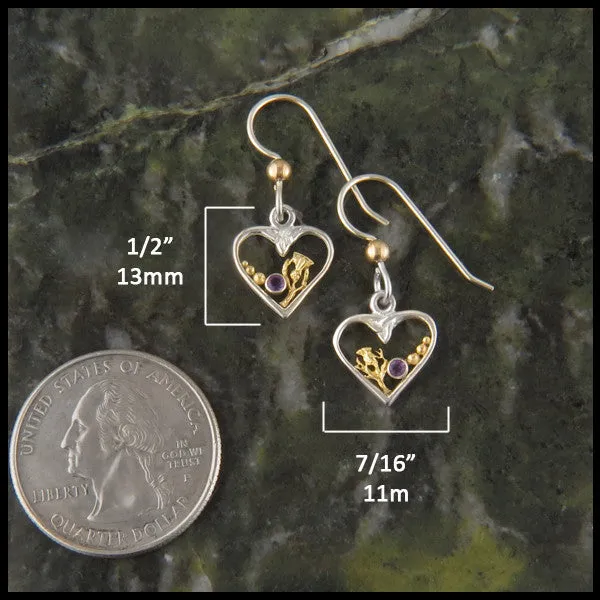 Colleen Heart Earrings with Thistle, Shamrock, or Trinity Knot in Gold and Silver