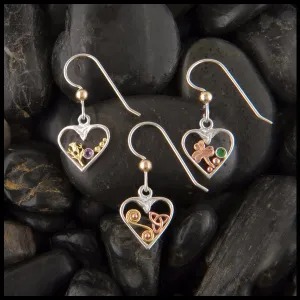 Colleen Heart Earrings with Thistle, Shamrock, or Trinity Knot in Gold and Silver