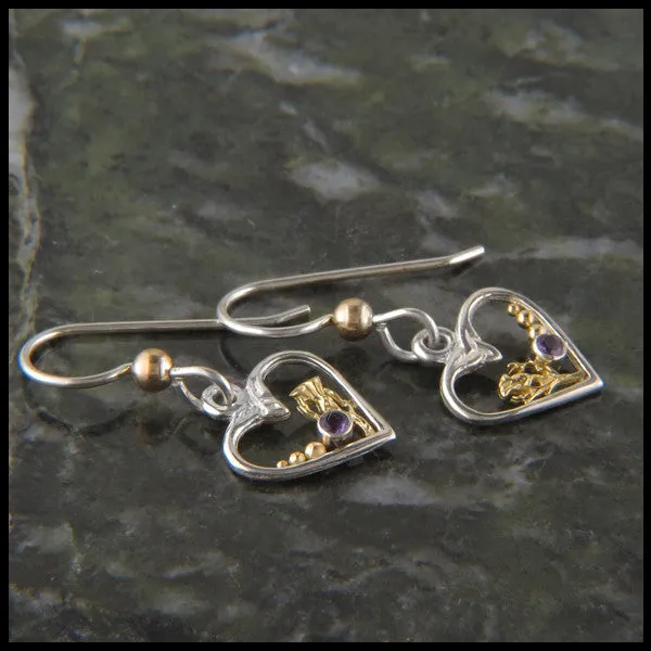 Colleen Heart Earrings with Thistle, Shamrock, or Trinity Knot in Gold and Silver