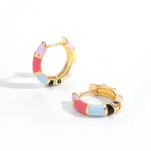 Colorful Enamel Hoop Earrings in Pastel and Bold Tones-jlt11510