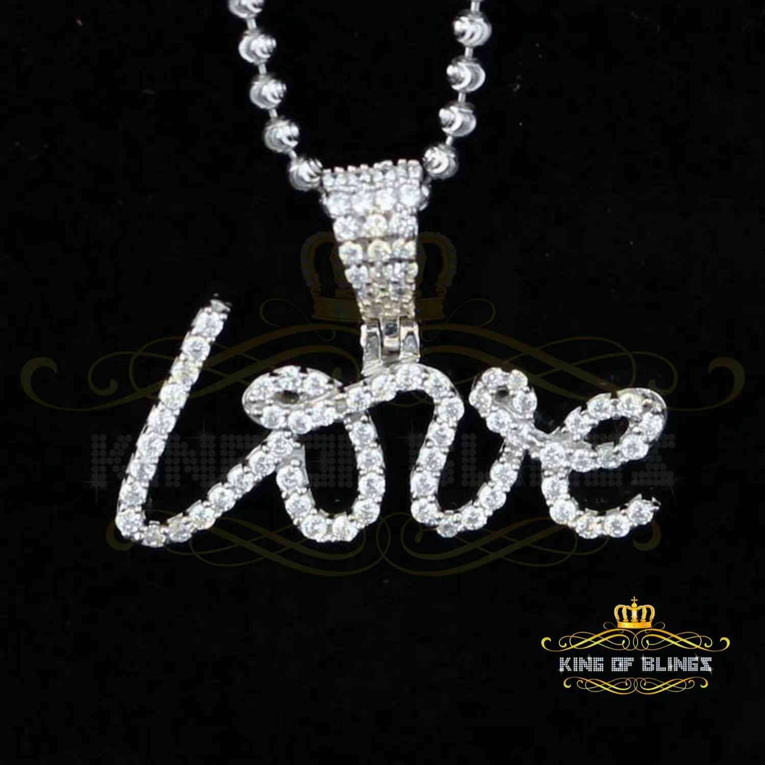 Create your Custom Fancy 925 White Sterling Silver with LOVE Shape Pendant in Cubic Zirconia