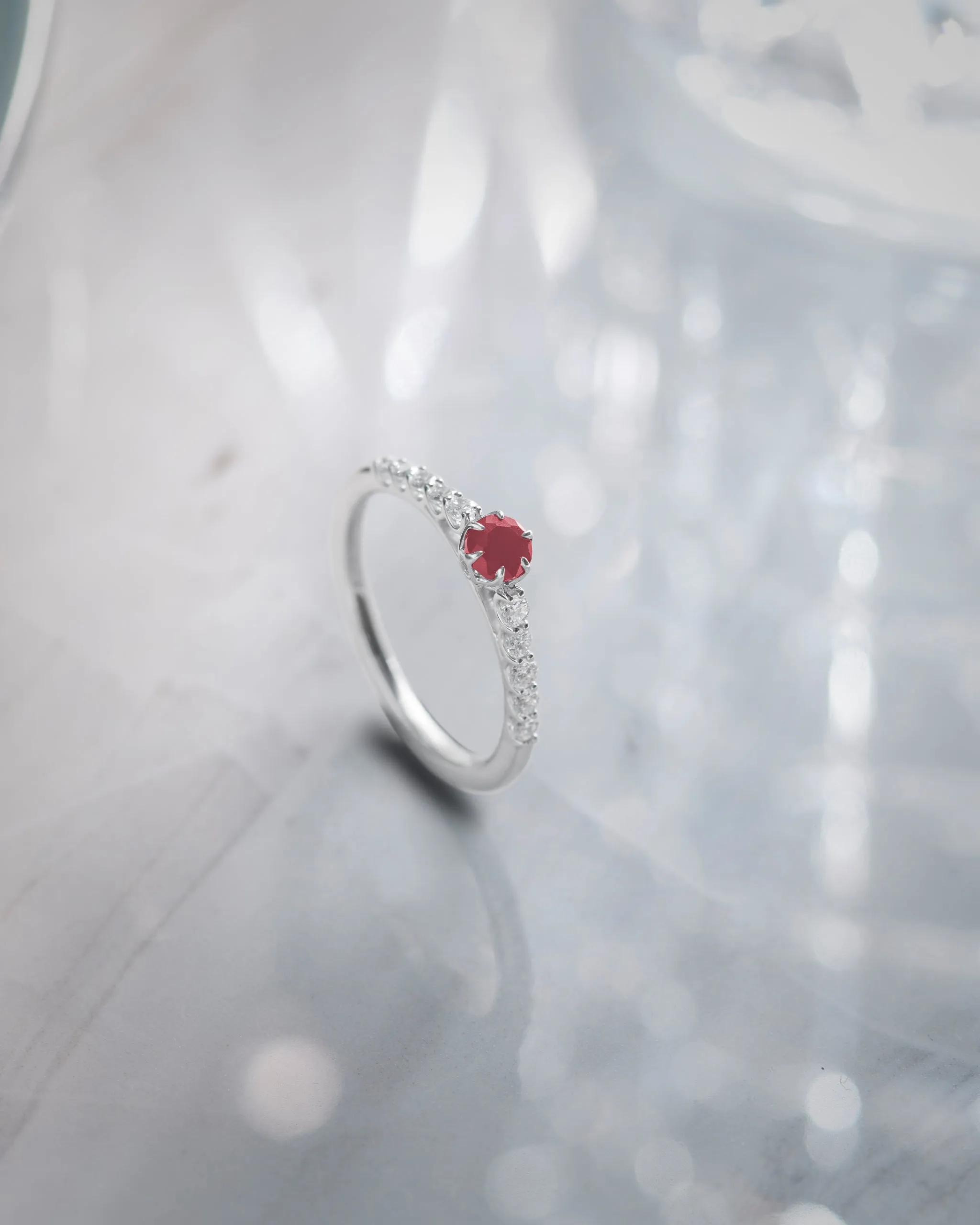 Created Ruby Sleek Diamond Ring