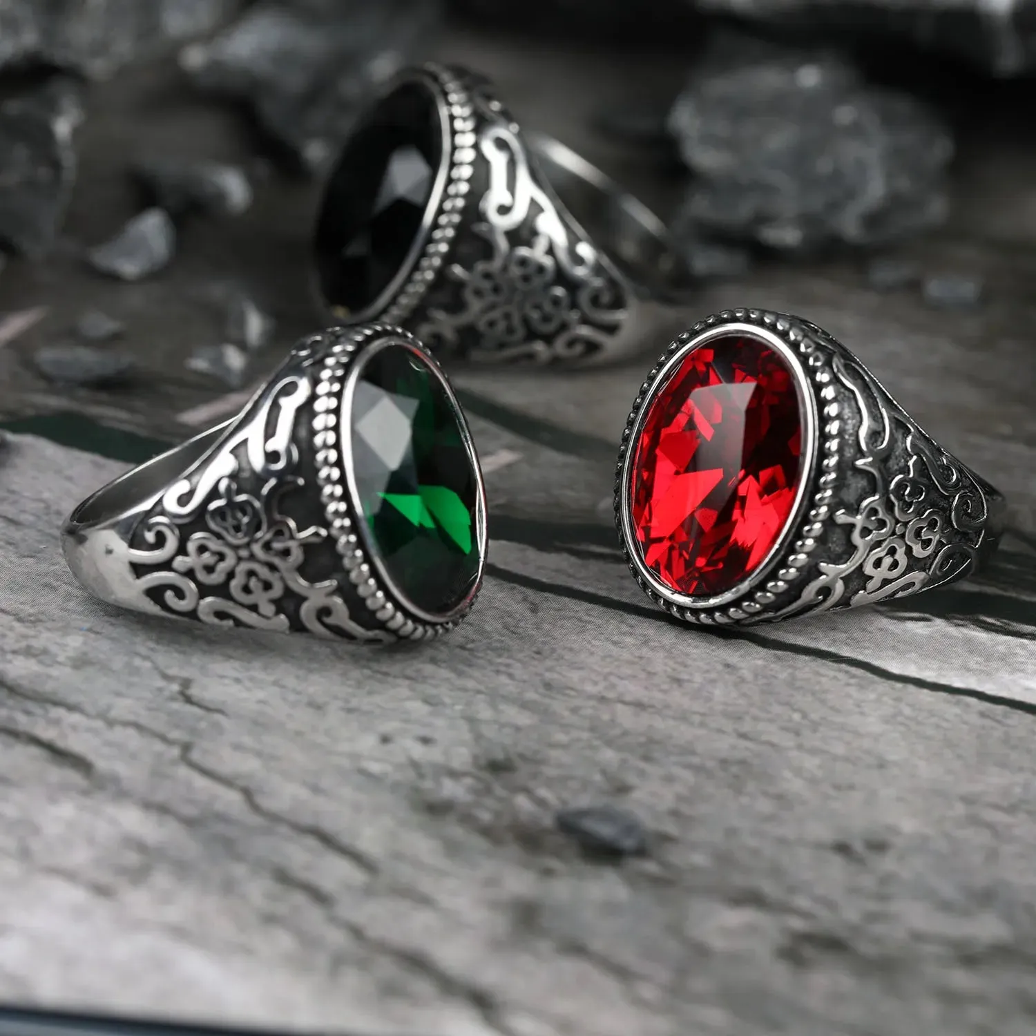 Crystal Stones Viking Rings