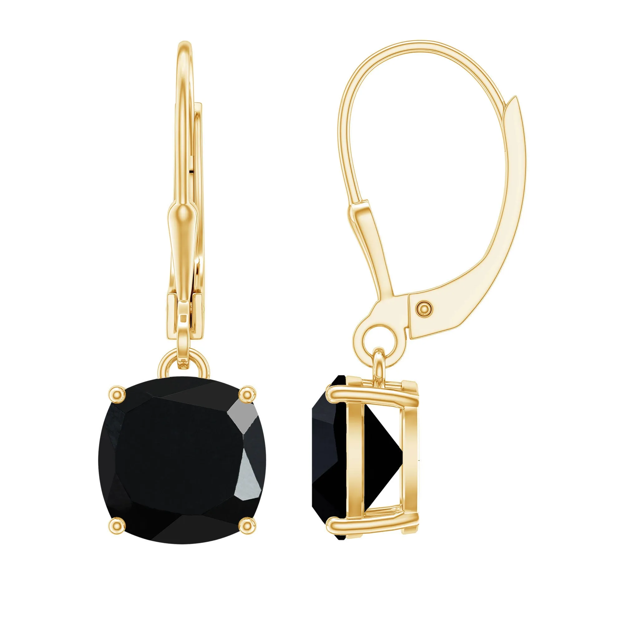 Cushion Cut Created Black Diamond Solitaire Drop Earrings with Lever Back