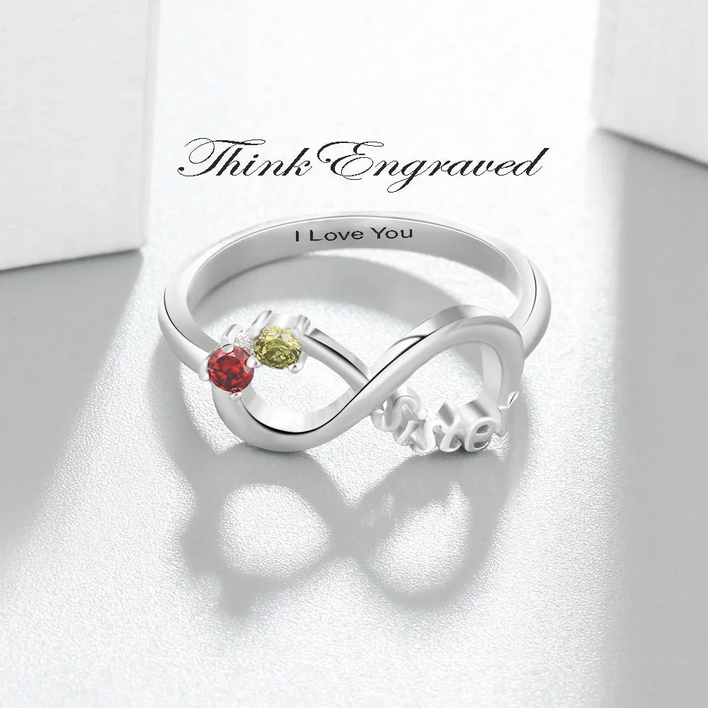 Custom 2 Stone Infinity Sisters Ring - Dual Birthstone Sisters Ring With Engraving