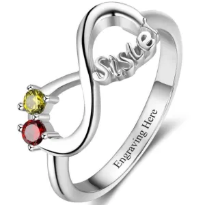 Custom 2 Stone Infinity Sisters Ring - Dual Birthstone Sisters Ring With Engraving