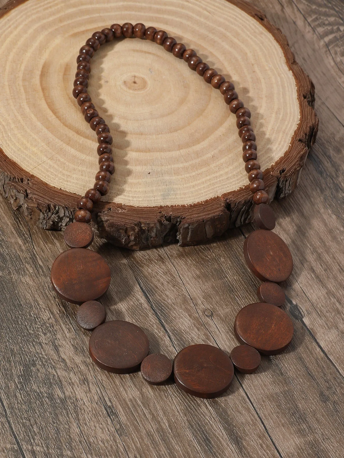 Dark Brown Wooden Beaded Necklace for Women Girls Accessories Jewelry Gifts Gift