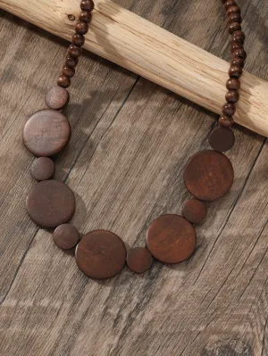 Dark Brown Wooden Beaded Necklace for Women Girls Accessories Jewelry Gifts Gift