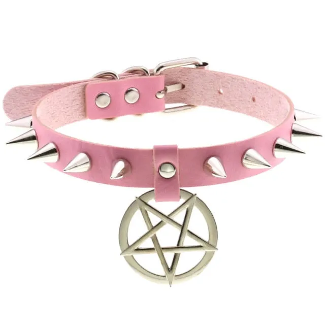 'Darkest Depths' Alt Goth Pentagram Spike Choker