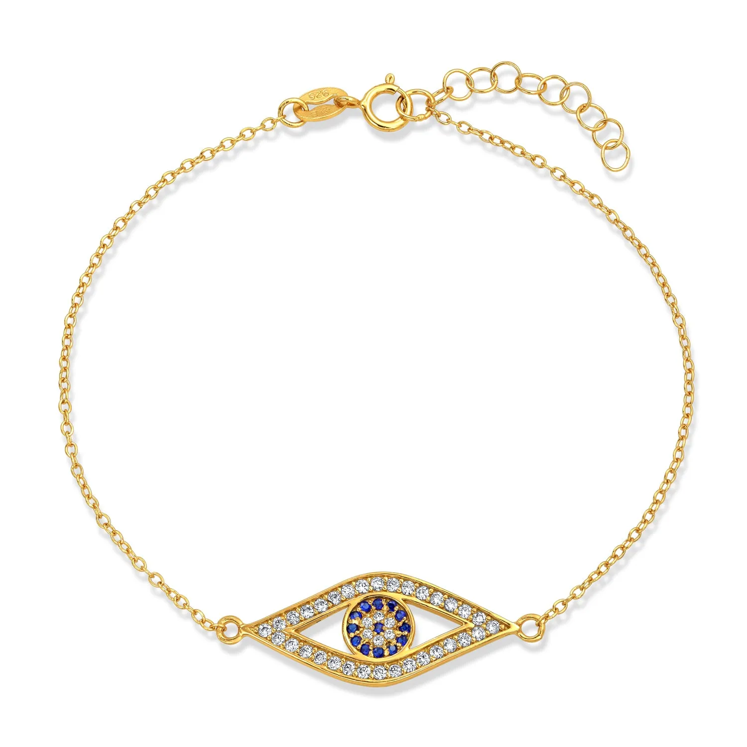 Delicate Protect Evil Eye Charm Bracelet CZ Gold Rose Plate .925 Silver