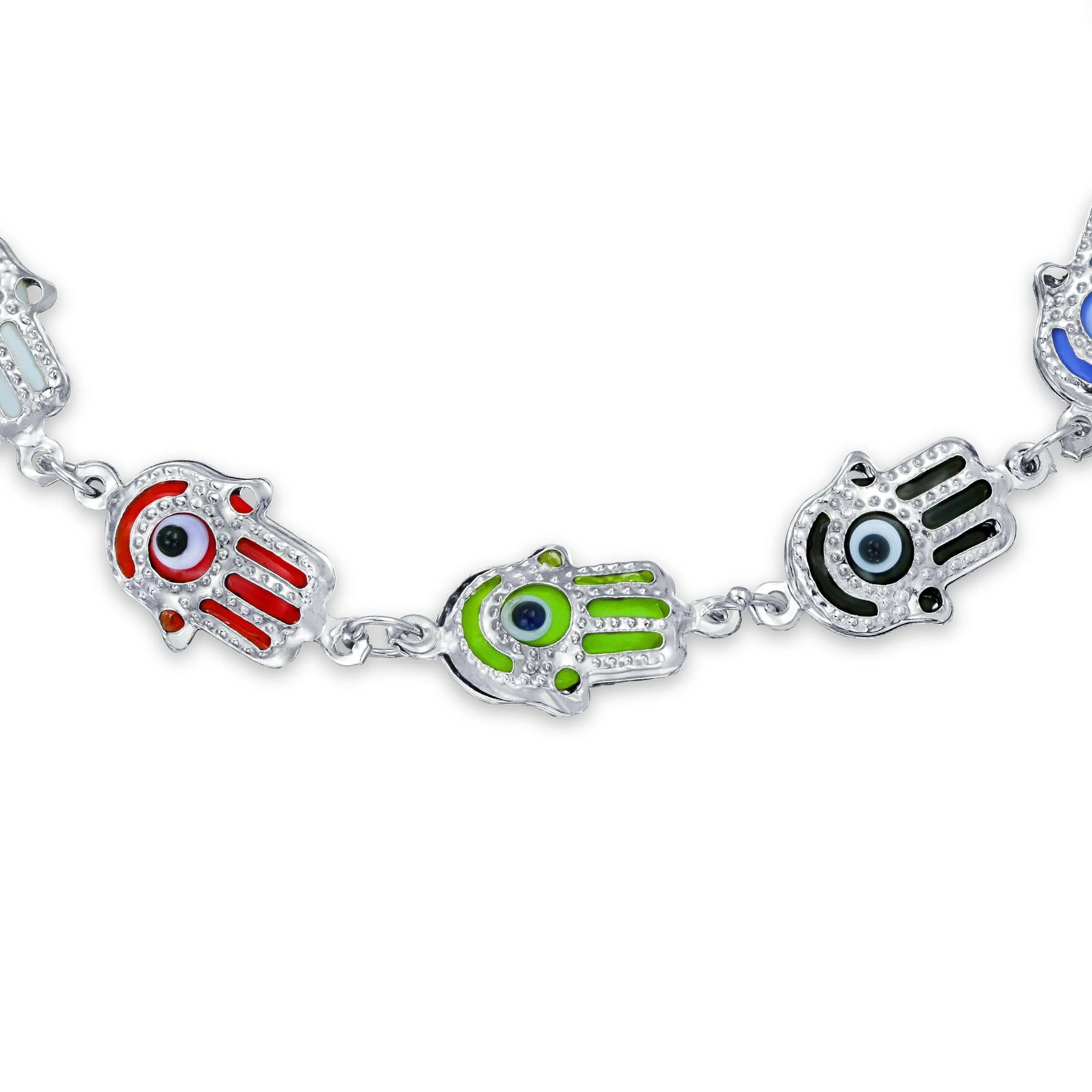 Delicate Strand Bracelet with Hamsa Hand & Evil Eye Charms in Sterling Silver