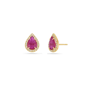 Diamond Pave Teardrop Ruby Studs