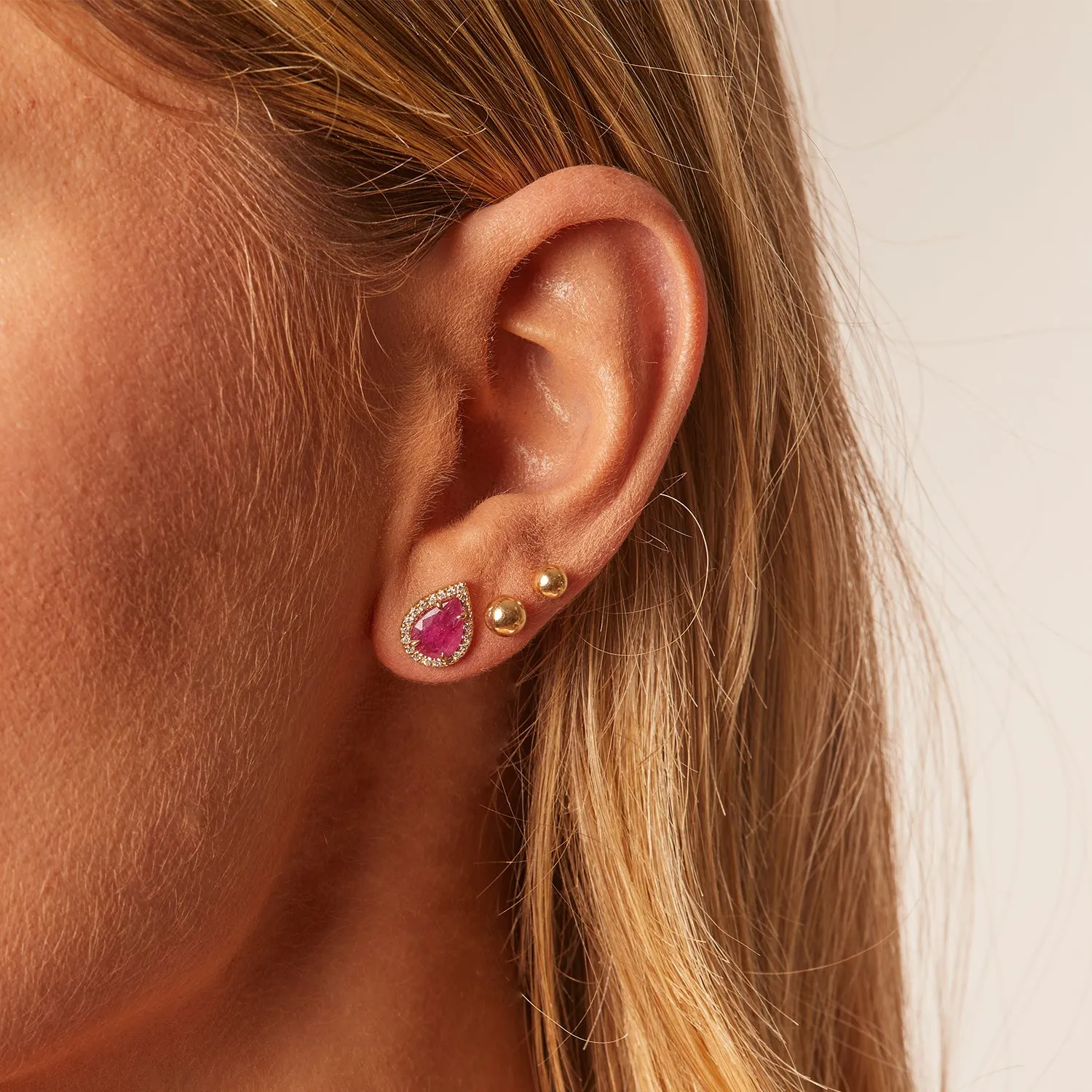 Diamond Pave Teardrop Ruby Studs