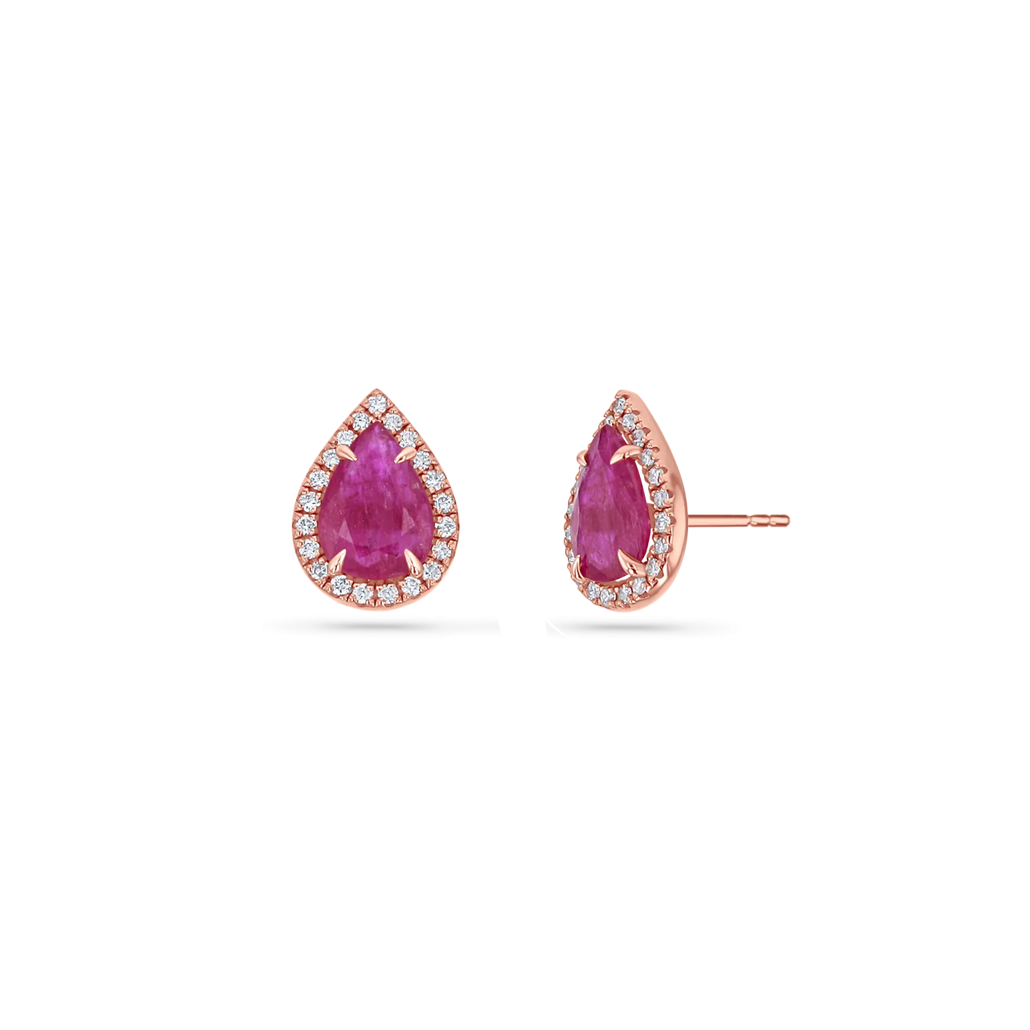 Diamond Pave Teardrop Ruby Studs