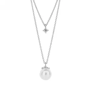 Double Chain Shell Pearl Diamond Shaped Zirconia Necklace N4496