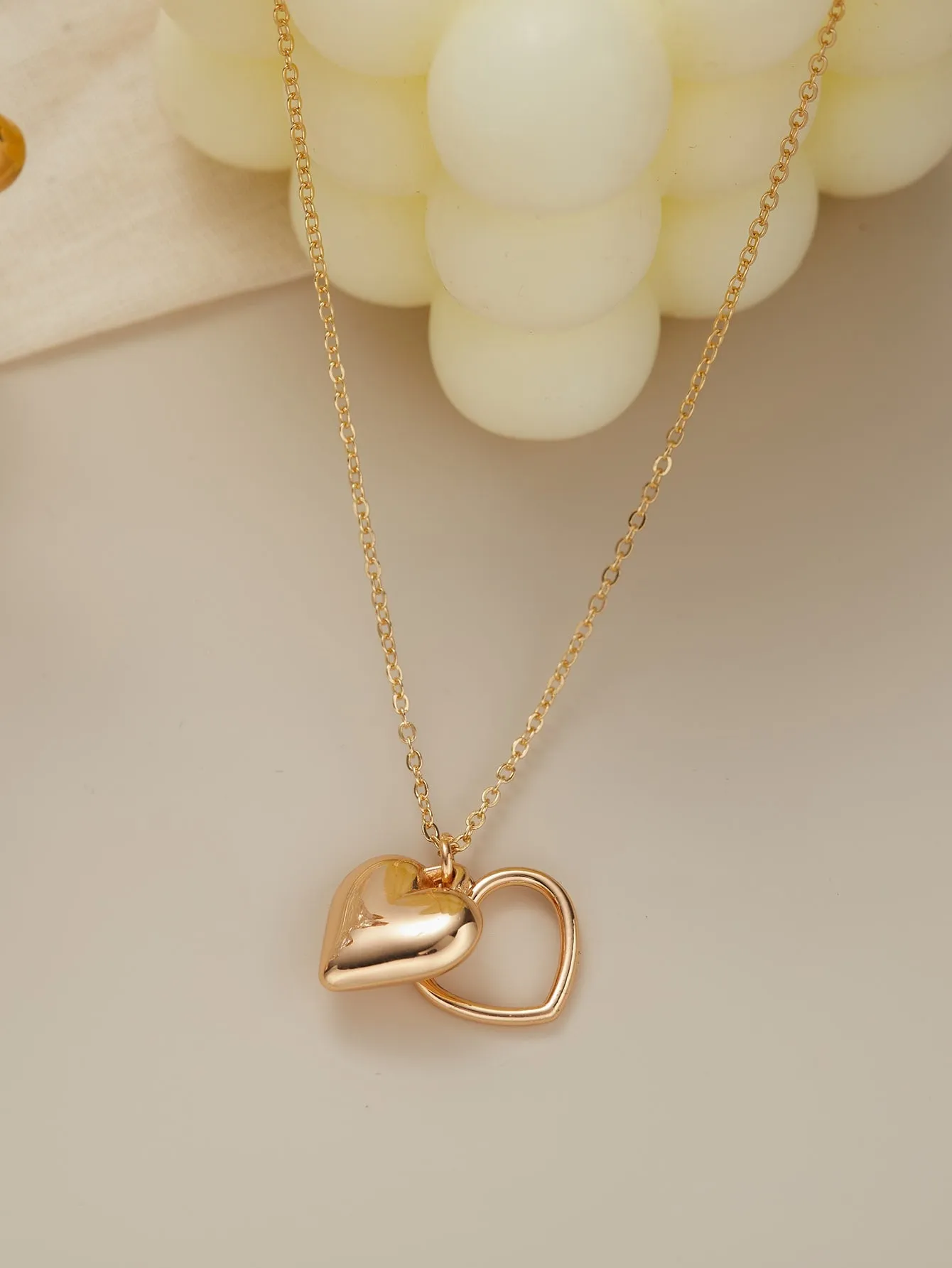 Double Heart Pendant Necklace Dainty Necklace Novelty Necklace Creative Necklace