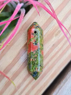 Double Terminated Unakite Crystal Pendant