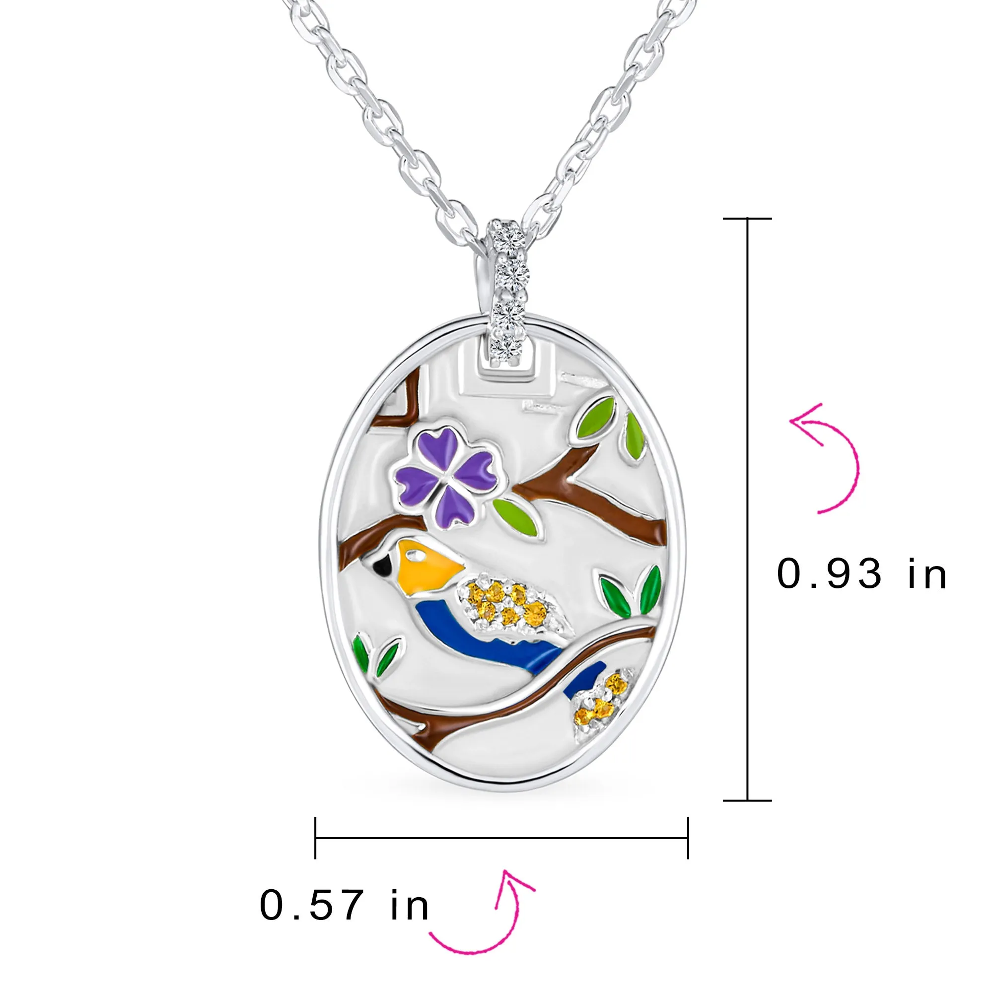 Enamel Bird Cameo Words I LOVE YOU MOM Heart Pendant Necklace Silver