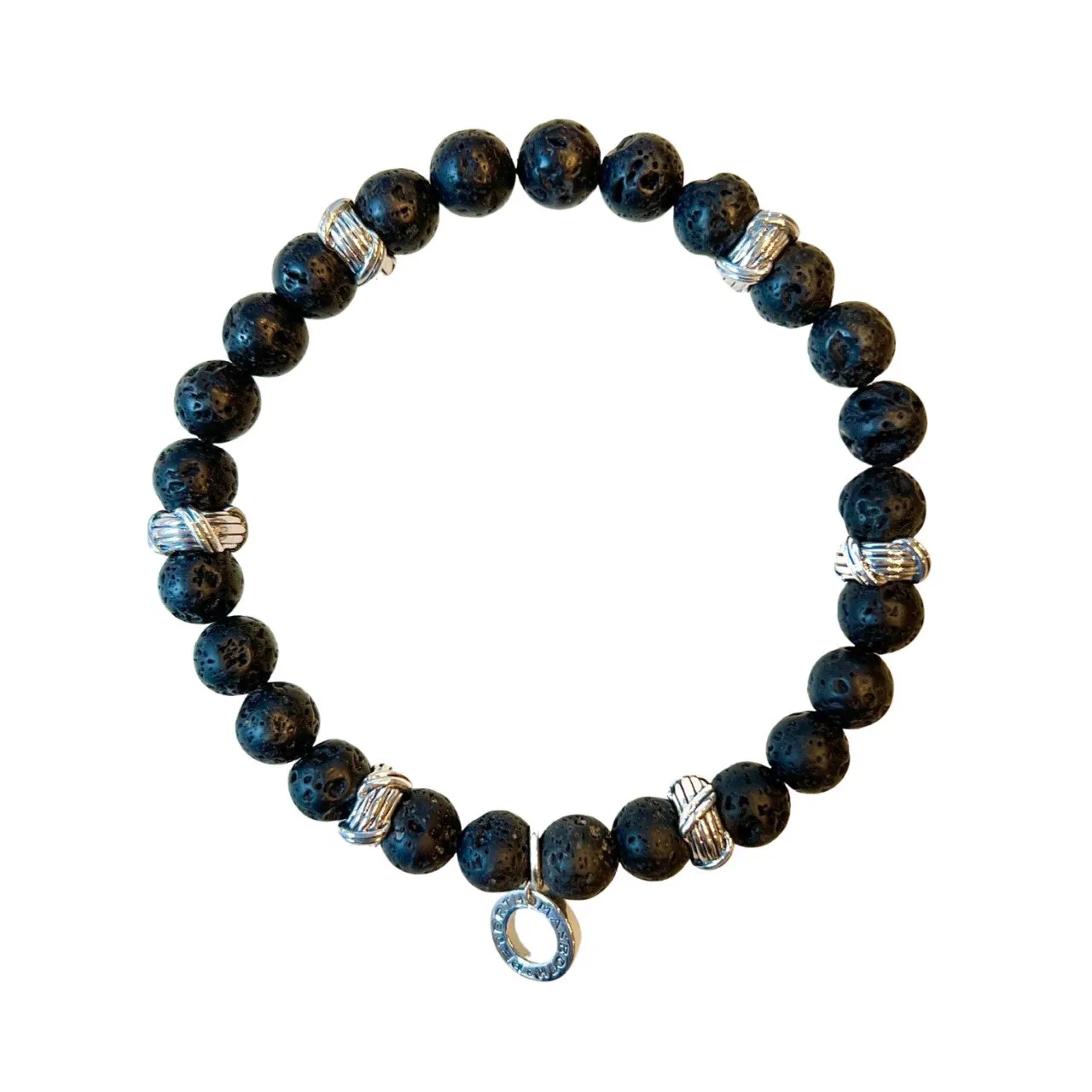 Explorer Bead Bracelet in black lava rock and sterling silver 8mm