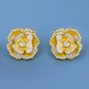 Fashion Yellow Flower Earrings for Women with Handmade Enamel in 925 Silver