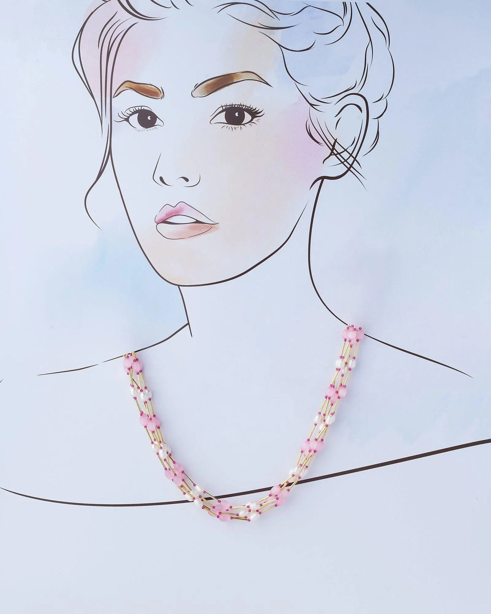 Fashionable Pink & White Pearl Necklace