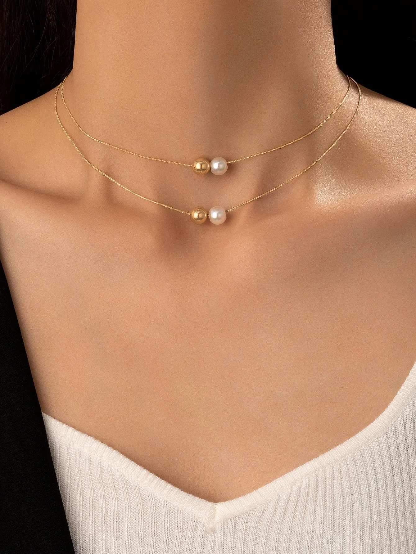 Faux Pearl Decor Layered Choker for Women Girls Accessories Jewelry Gifts Gift